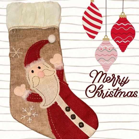 Burlap Santa Christmas Stocking - Picture 1 of 6